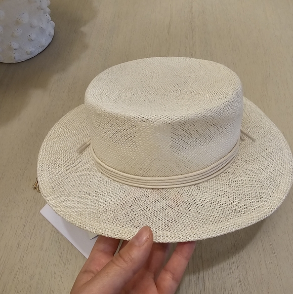 NWT Ruslan Baginskiy Chain Strap Straw Embroidered Logo Boater Hat size M - Picture 2 of 9